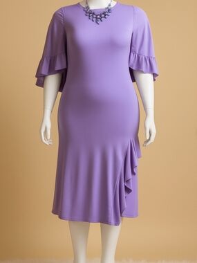 Ashley Stewart Lavender Ruffle-Side Midi Dress